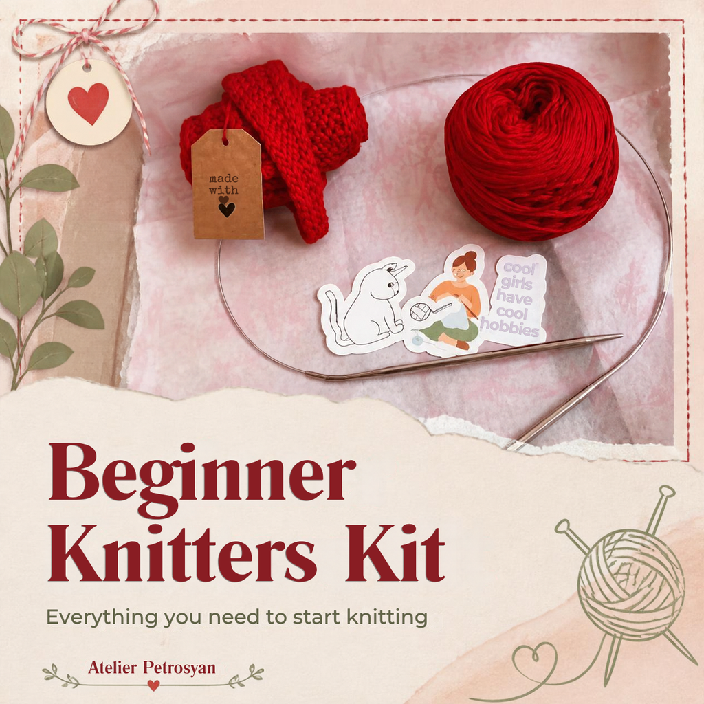 Beginner Knitting Kit – Yarn, Circular Needles, Pattern, Stickers (DIY Craft Box)