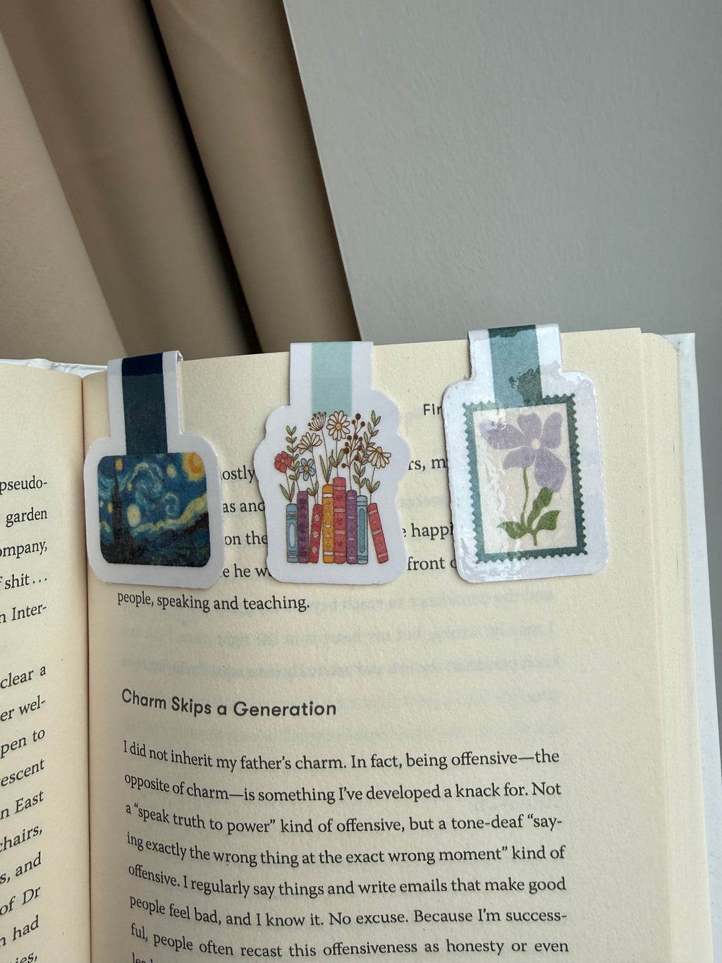 Niedliches magnetisches Lesezeichen-Set mit 3 Stück, Cottagecore-Kunst-Seitenclip, Sternennacht Van Gogh, Buchliebhaber-Geschenk, florale Stempel