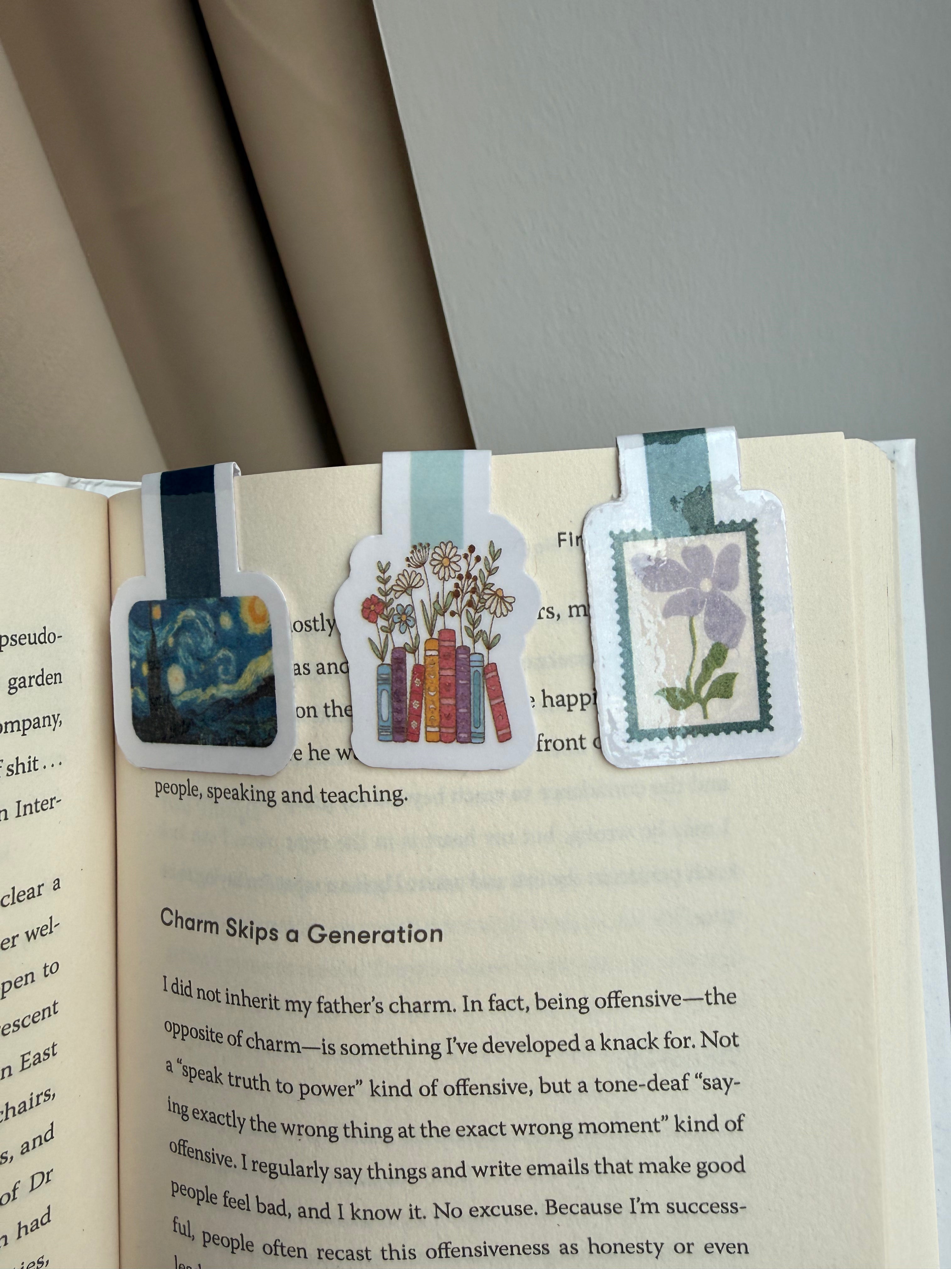 Cute Magnetic Bookmark Set of 3, Fine Art Cottagecore Page Clip, Starry Night Van Gogh Bookish Gifts, Floral Stamp