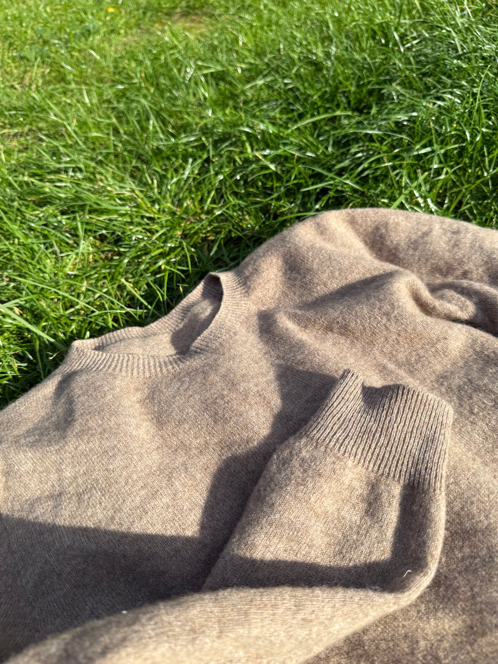 100% Wool Knit Sweater | Taupe Brown Crewneck, Minimalist Cozy Pullover