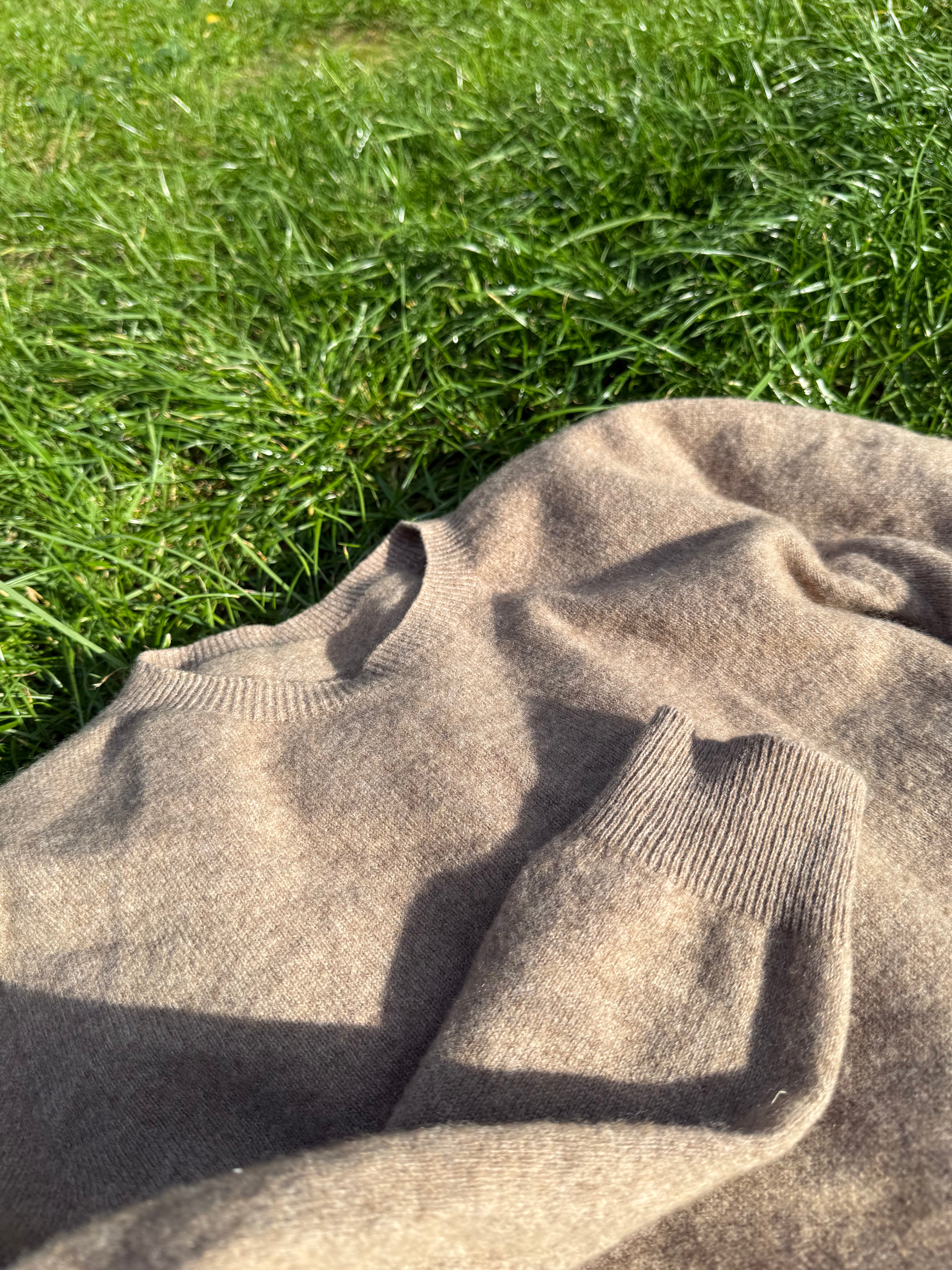 100% Wool Knit Sweater | Taupe Brown Crewneck, Minimalist Cozy Pullover