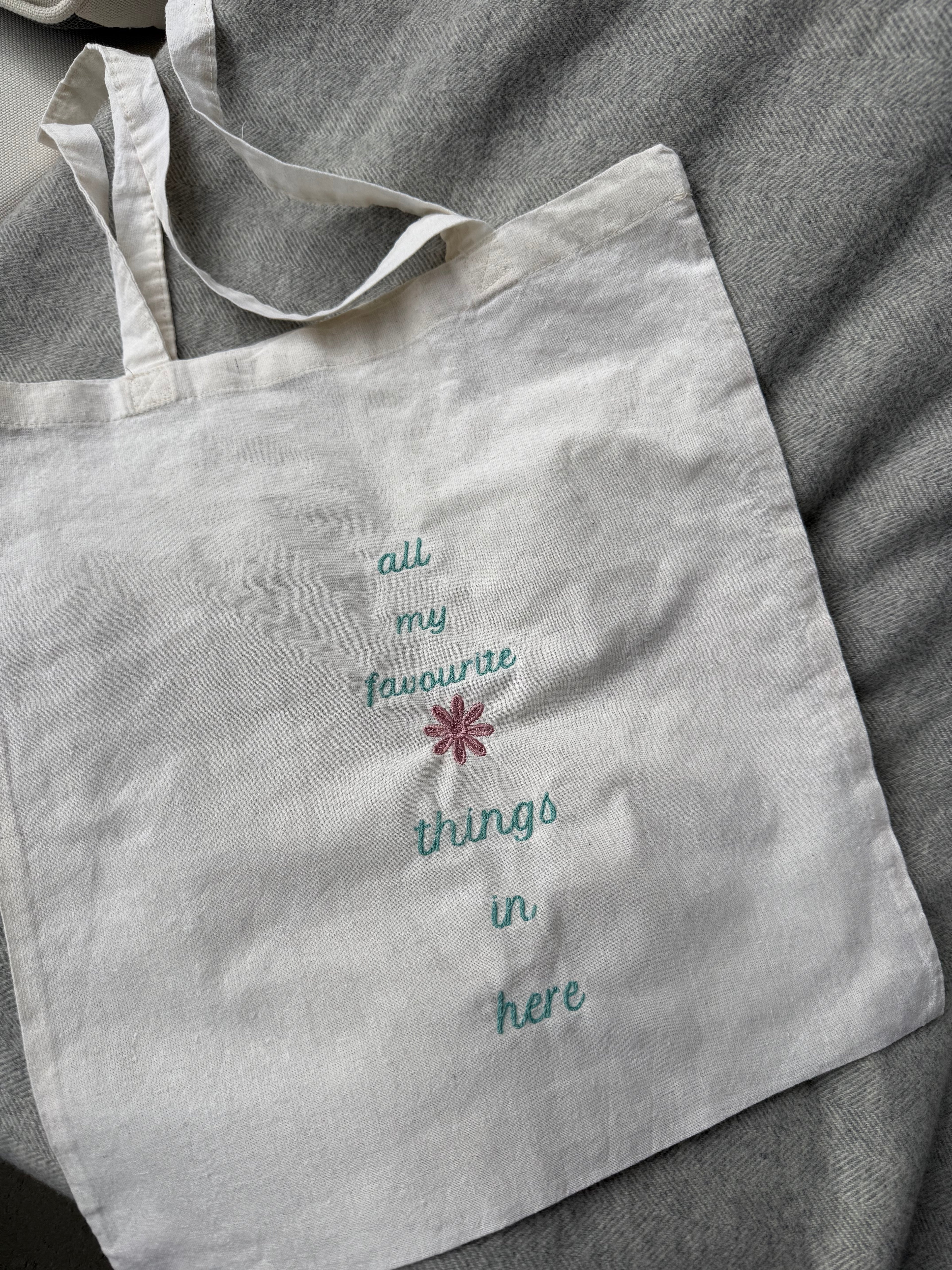 Embroidered "All My Favourite Things" Cotton Tote Bag