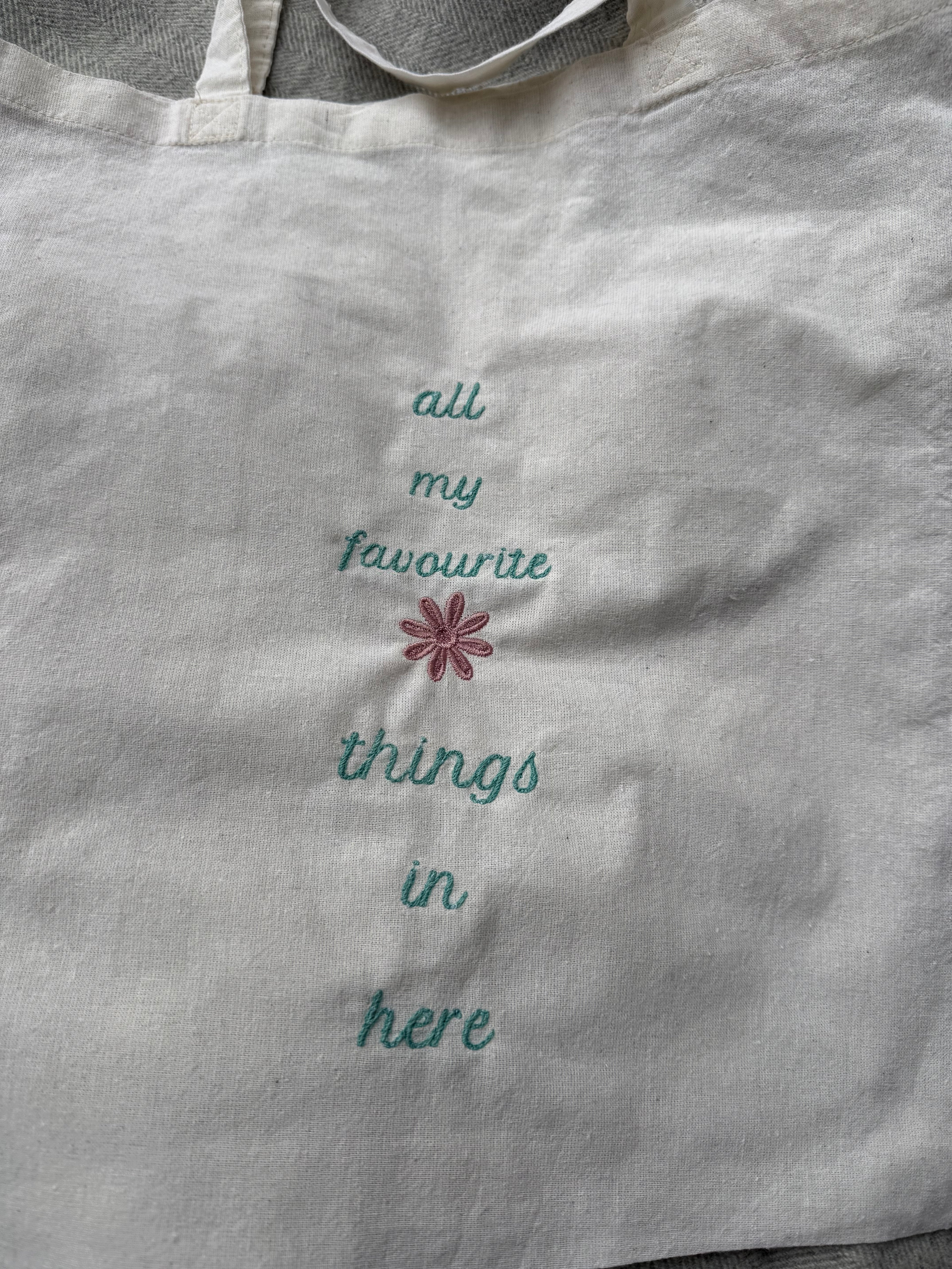 Embroidered "All My Favourite Things" Cotton Tote Bag