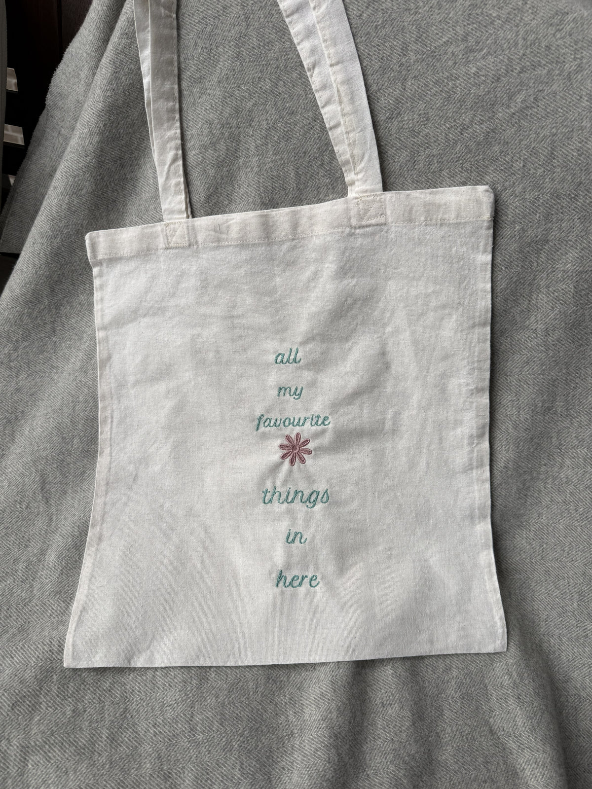 Embroidered "All My Favourite Things" Cotton Tote Bag
