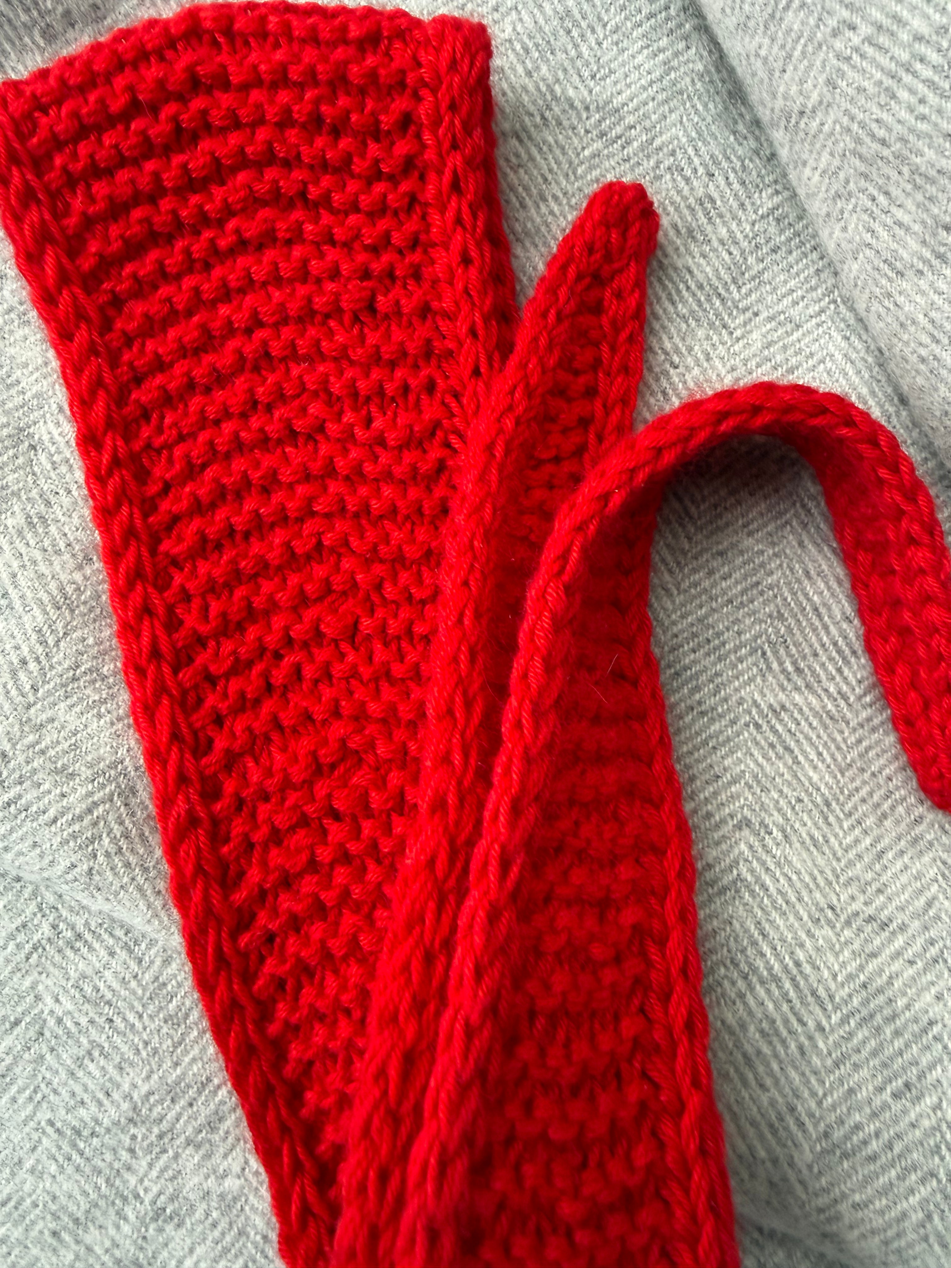 Handmade Knitted Bright Red Mini Scarf Neckwarmer Sophie Scarf Merino Yarn