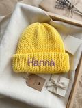 Personalized Yellow Knit Baby Beanie | Custom Embroidered Name Hat
