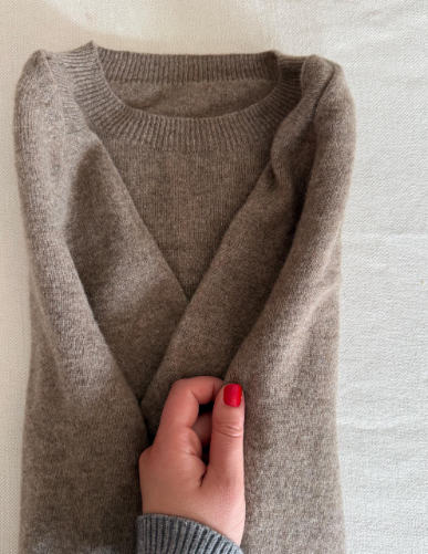 100% Wool Knit Sweater | Taupe Brown Crewneck, Minimalist Cozy Pullover