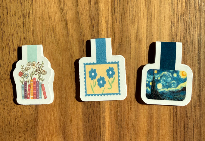 Cute Magnetic Bookmark Set of 3, Fine Art Cottagecore Page Clip, Starry Night Van Gogh Bookish Gifts, Floral Stamp