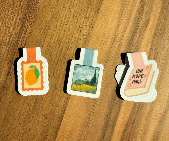 Cute Magnetic Bookmark Set of 3, Fine Art Cottagecore Page Clip, Starry Night Van Gogh Bookish Gifts, Floral Stamp
