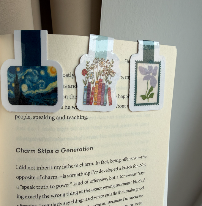 Cute Magnetic Bookmark Set of 3, Fine Art Cottagecore Page Clip, Starry Night Van Gogh Bookish Gifts, Floral Stamp