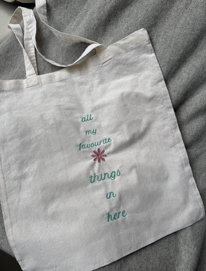 Embroidered "All My Favourite Things" Cotton Tote Bag