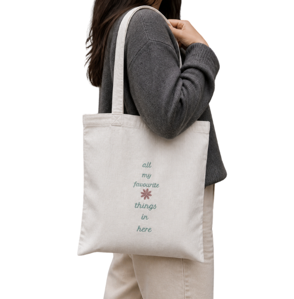 Embroidered "All My Favourite Things" Cotton Tote Bag